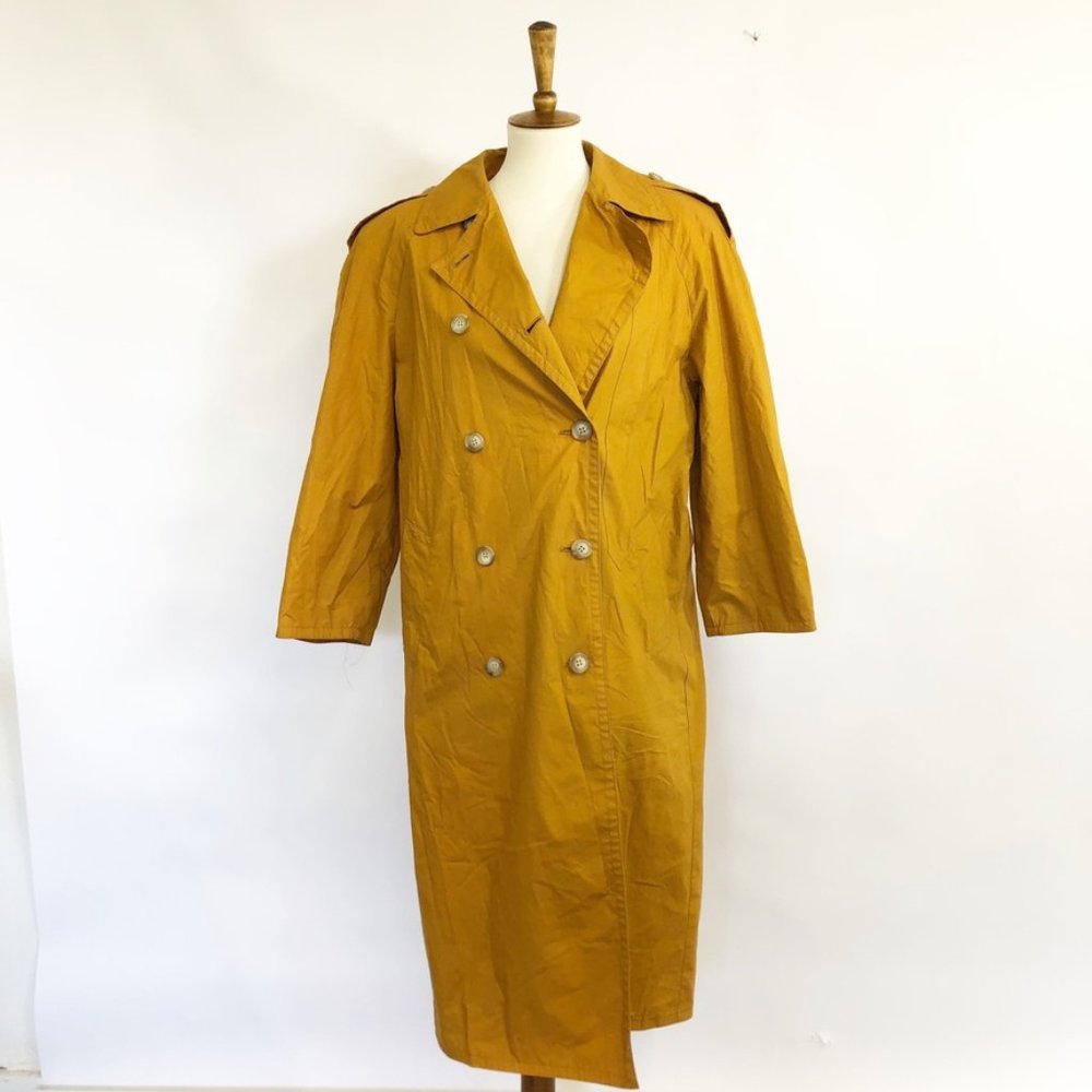 VTG 90's Harve Benard Yellow Ochre Trench Coat 6